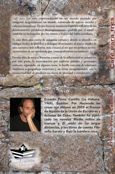 contraportada portada  "Café para tres" , de Rainer Castellá Martínez
